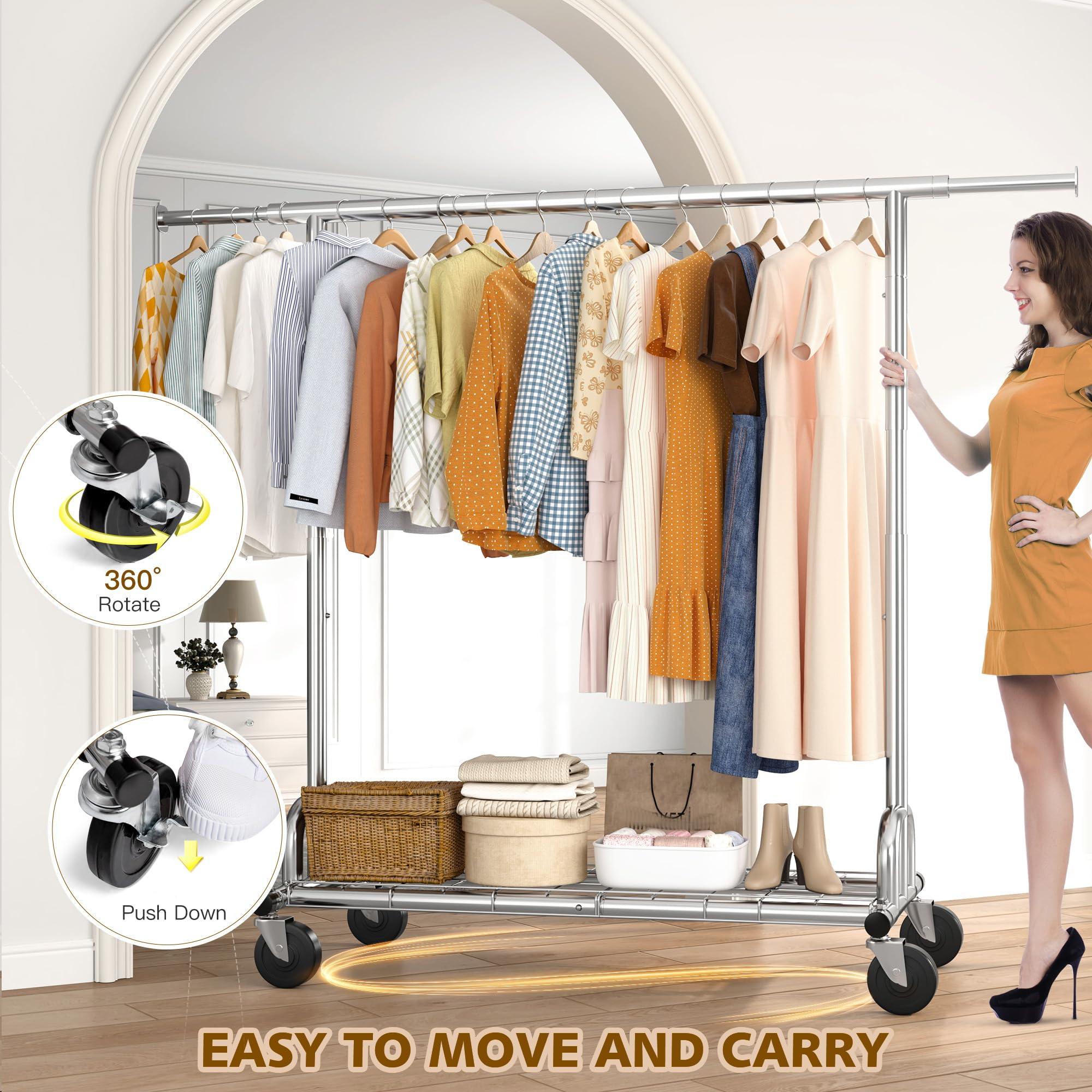 Raybee Raybee Heavy Duty Clothes Rack, Clothing Rack Load 485 LBS, Metal Garment Rack, Rolling Clothes Racks for Hanging Clothes, Portable Clothes Rack with Sturdy Wheels