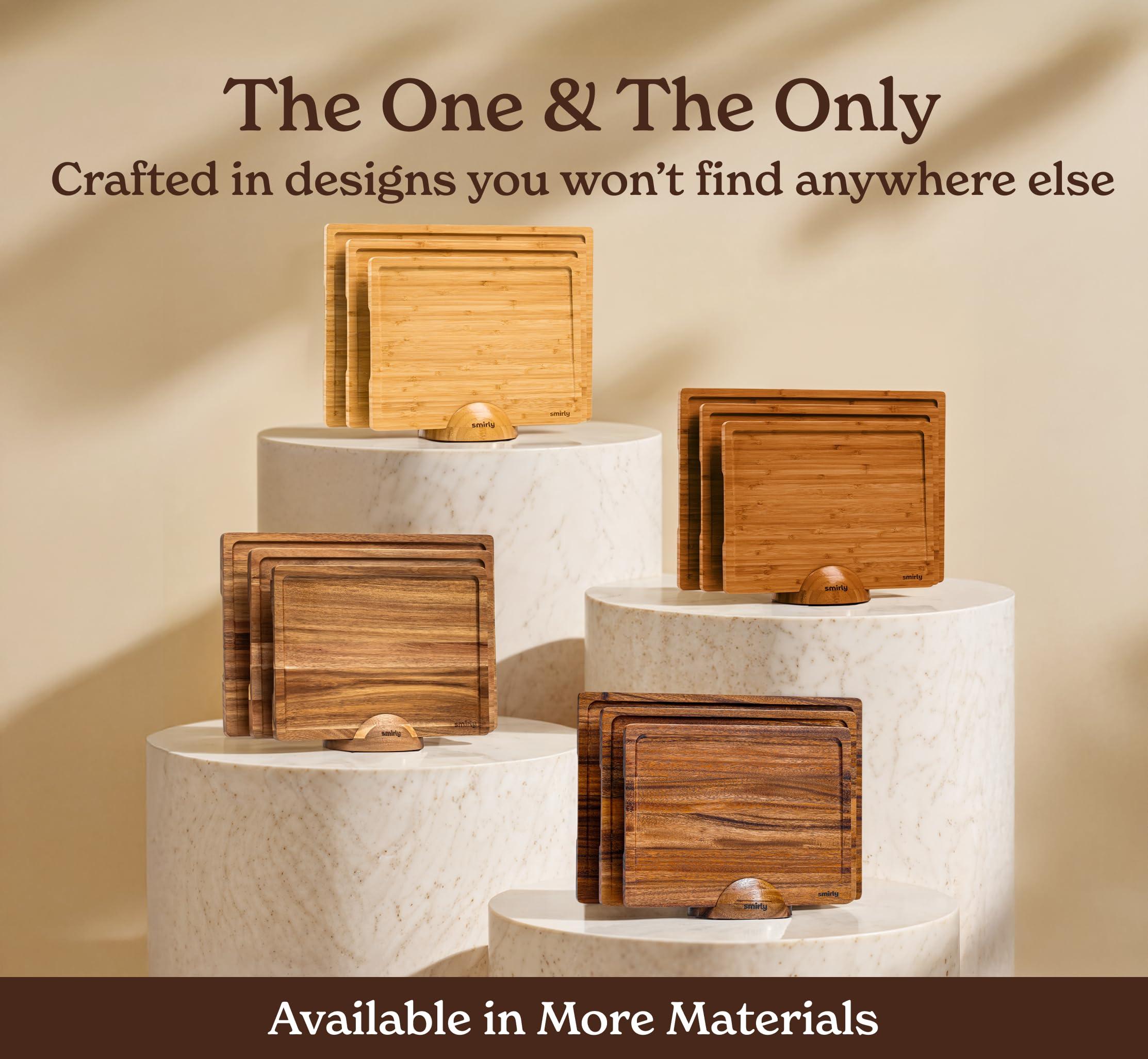SMIRLY SMIRLY Wood Cutting Boards For Kitchen Meal Prep & Serving, Bamboo Cutting Board Set, Charcuterie Chopping Boards and Wooden Cutting Boards for Kitchen