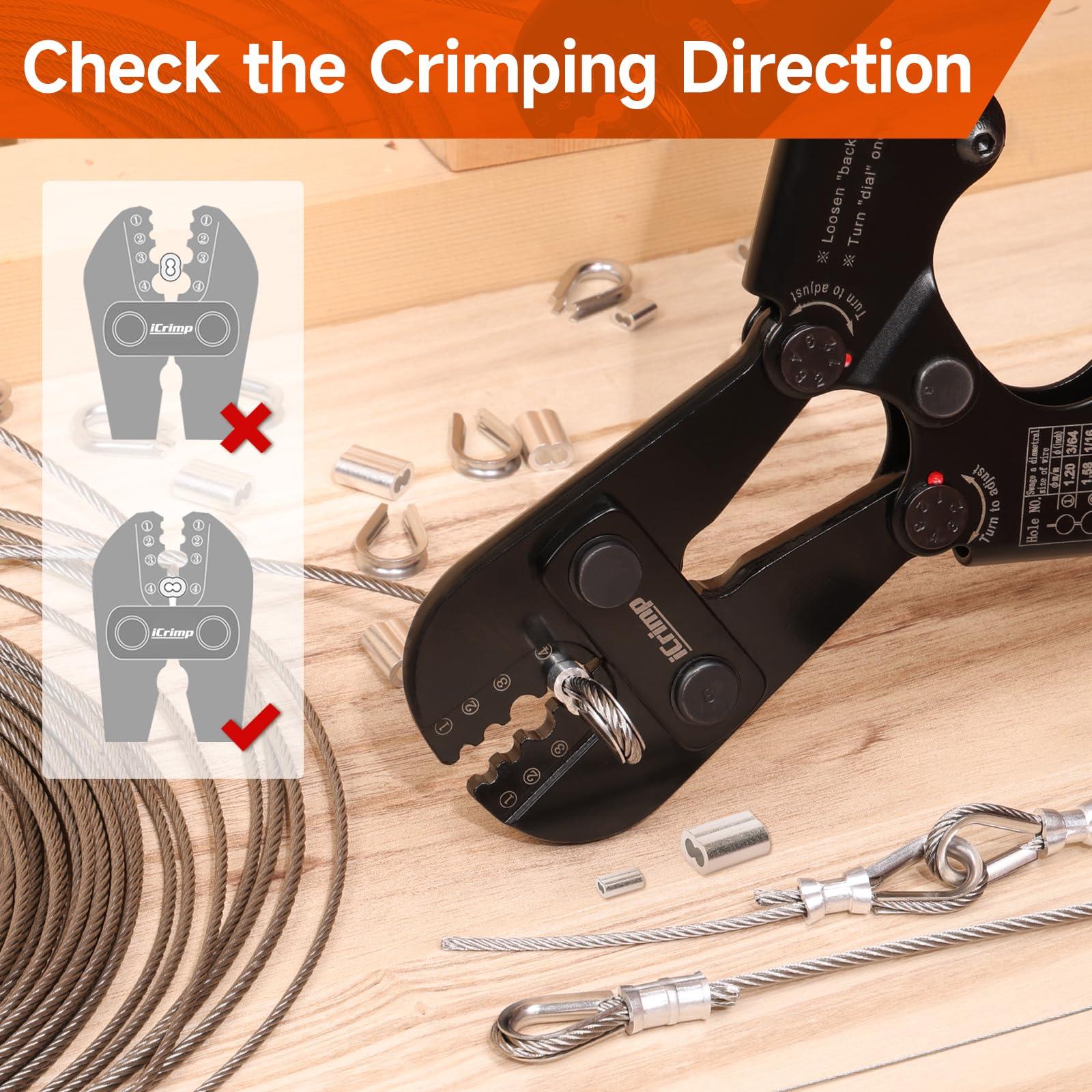IWISS iCrimp Wire Rope Crimping Tool for Aluminum Oval Sleeves, Double Sleeves, Crimping Loop sleeve from 3/64-inch to 1/8-inch