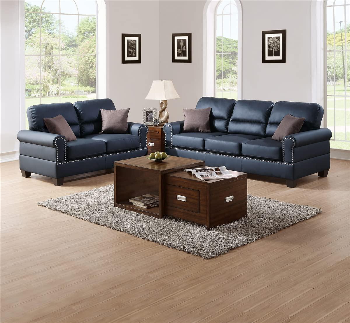 TURRIDU 2 Piece Sofa and Loveseat Set, Upholstered Faux Leather Couch, Living Room Furniture Sets with Nailhead Trim