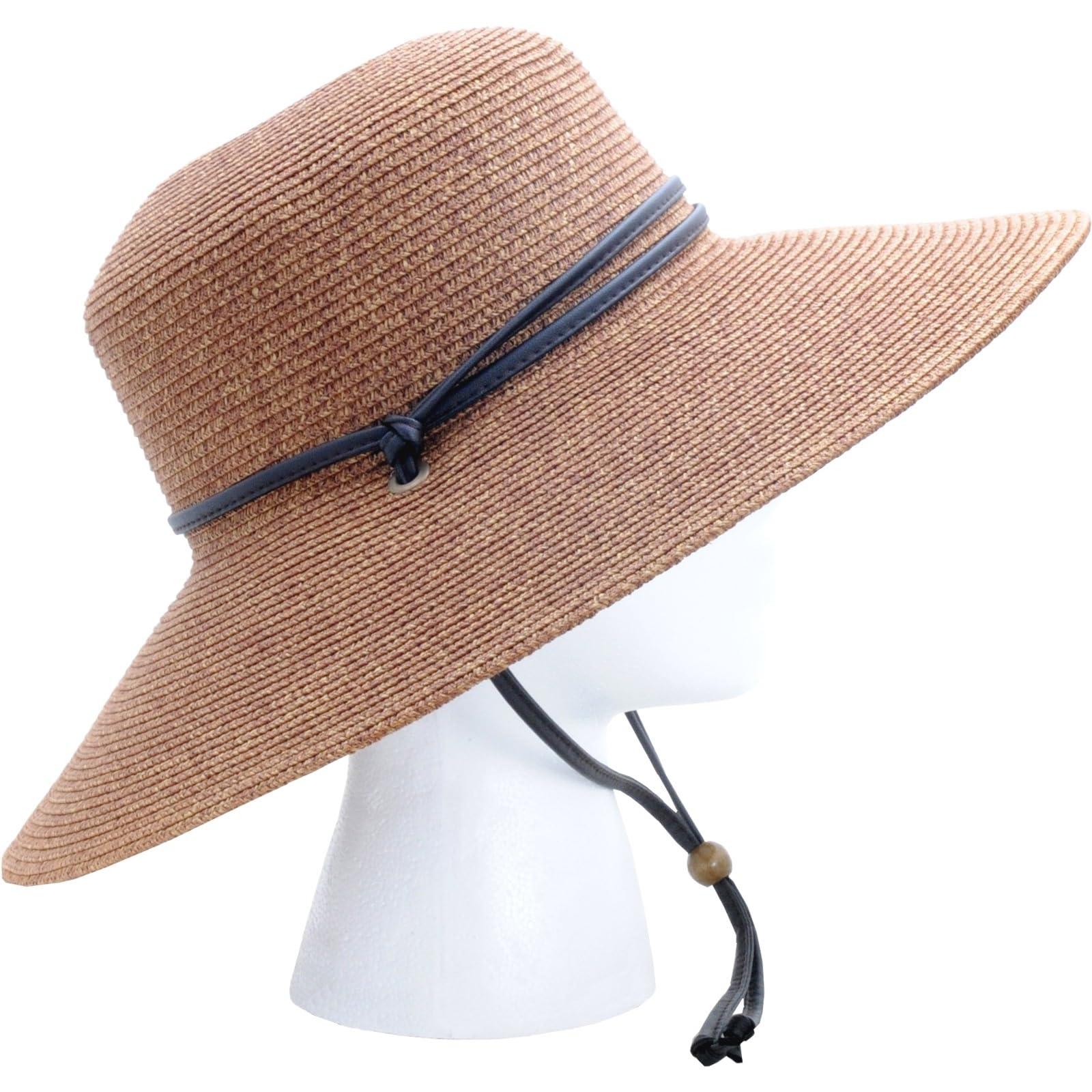 Sloggers Sloggers Women\'s Wide Brim Braided Sun Hat with Wind Lanyard - UPF 50+ Maximum Sun Protection Dark Brown