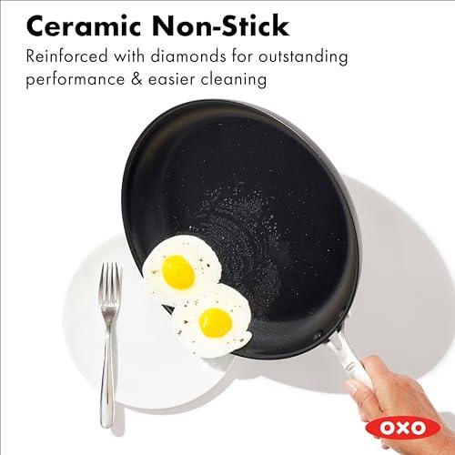 OXO OXO Frying Pan Enhanced 12 Skillet, Ceramic Nonstick, Durable Hard Anodized Cookware, Scratch Resistant, Stainless Steel Handle, Good Grips, Dishwasher & Oven safe, Black