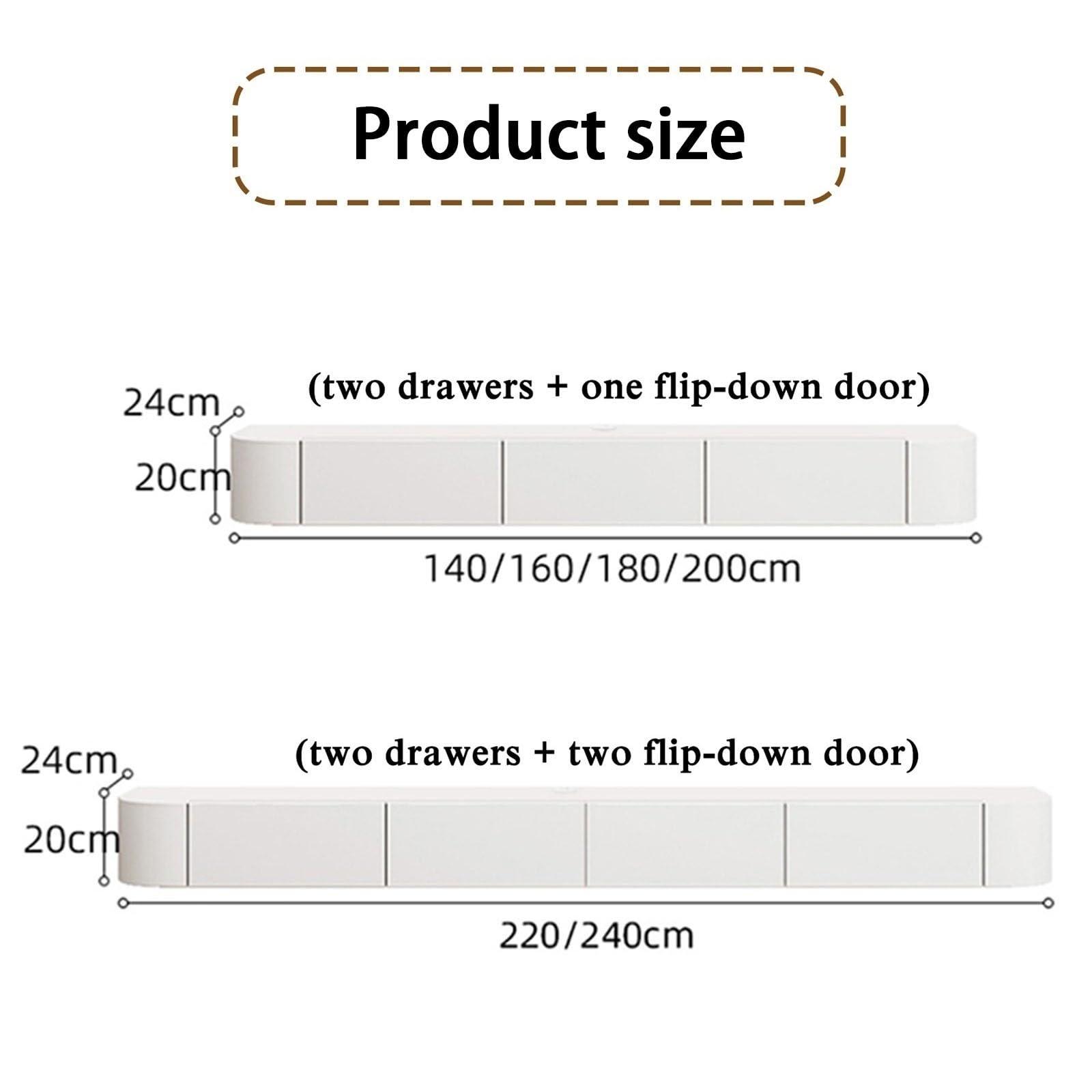 WQMHOME Floating TV Unit 140/160/180cm Wall Mounted TV Unit Large Storage TV Unit White Floating TV Unit(180 * 20 * 24CM)