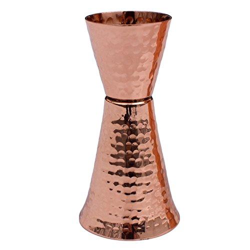 Prince of Scots Prince of Scots Premium Hammered Pure Solid Copper Double Side Jigger, 1 ounce and 2 ounce Cups with 5 marks for measurement