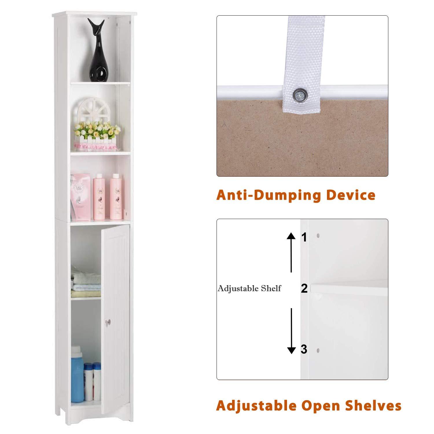 samanoya samanoya Bathroom Storage Cabinet,Tall Linen Cabinet with Door and Shelves,Slim Freestanding Linen Tower,Multifunctional Narrow Side Floor Organizer for Small Spaces,White