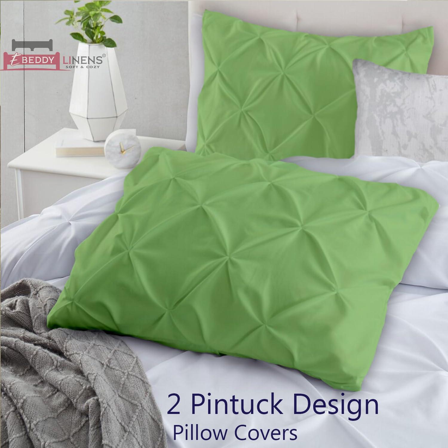 eBeddy Linens eBeddy Linens Pinch Pleated Pintuck Duvet Cover Set Full 80x90 Inch 100% Microfiber Soft and Breathable 3 Pieces Premium Comforter Cover Zipper Closure & Corner Ties, Moss