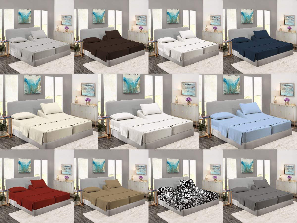 Shreem Linen 7 Piece Split King Sheets - Bed Sheets Split King Size Bed Sheet Set Split King Size - 7 PC Cotton Sheets - 16\" Deep Pocket Sheets 100% Cotton Bedding Sets Stripe (Split King, Light Grey)