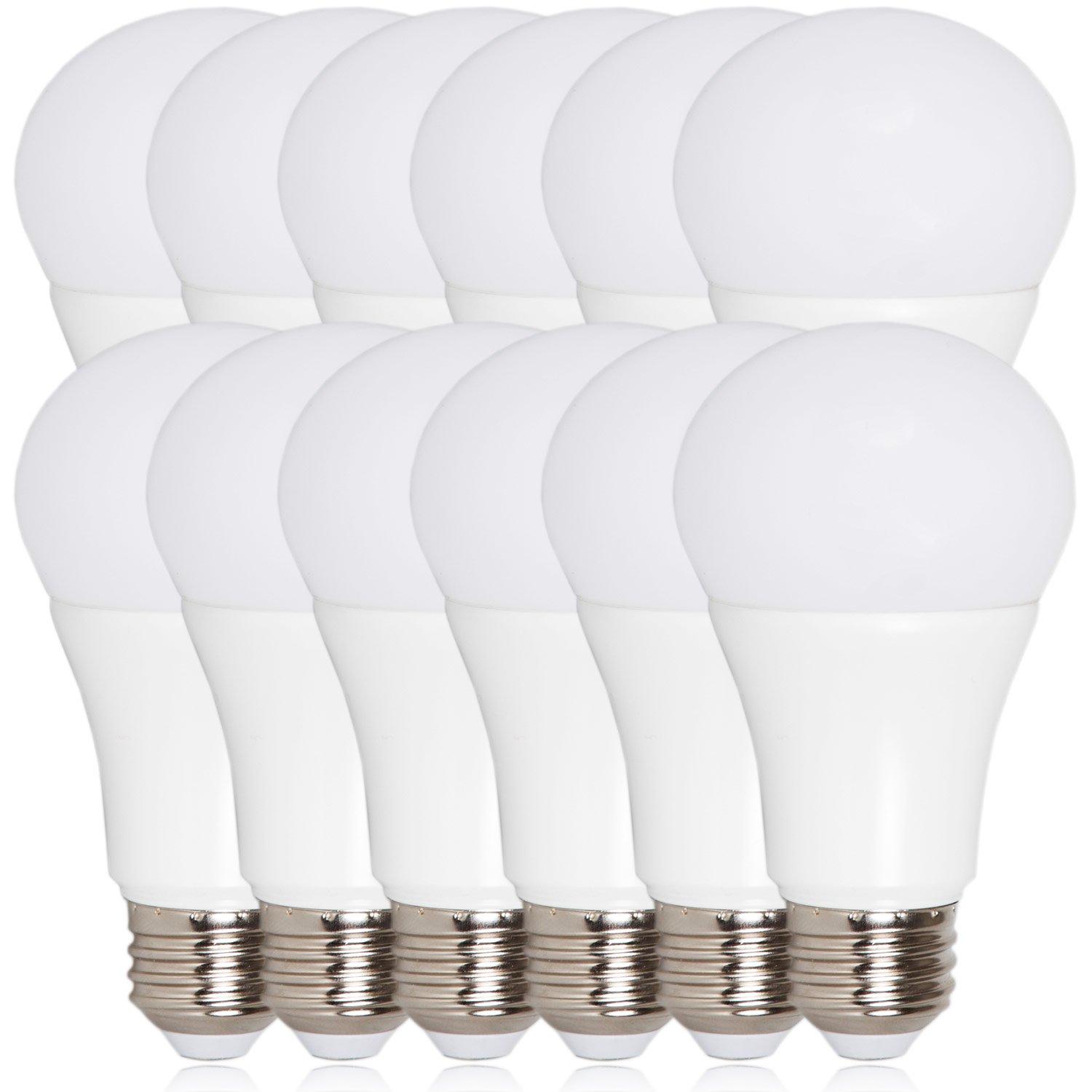 Maxxima Maxxima LED A19 800 Lumens 60 Watt Equivalent Light Bulb Set - 2700K Soft White Light, Energy Efficient 10 Watts, E26 Base, Non-Dimmable, for Bathrooms, Lamps, and Living Rooms - 12 Pack