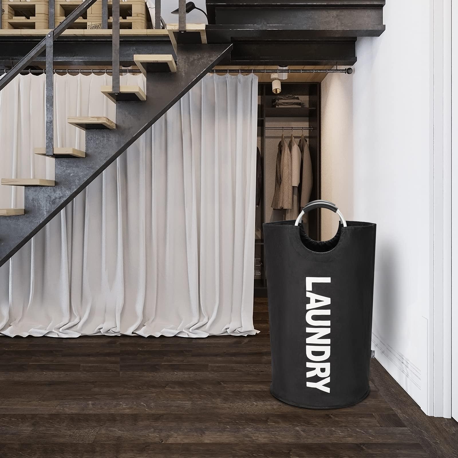 DOKEHOM DOKEHOM 90L Large Laundry Basket, Collapsible Laundry Bag, Freestanding Tall Clothes Hamper, Foldable Washing Bin (Black)