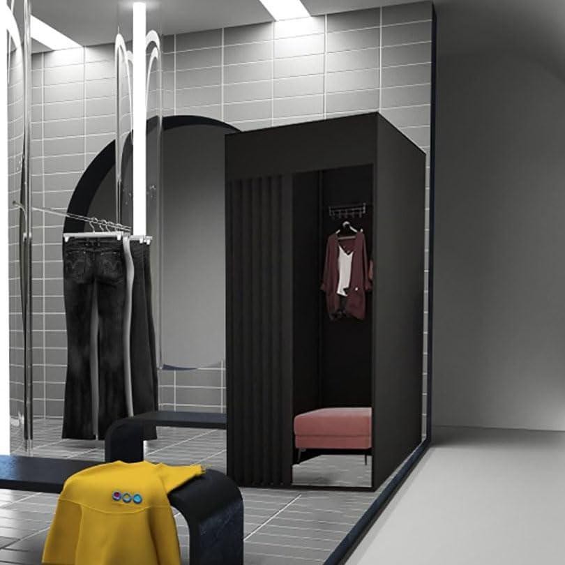Pengfei Pengfei Fitting Room, Portable Dressing Room Frame with Curtain and Hook, Changing Room for Clothing Store, Boutiques, Office, Temporary Privacy Space, Easy to Assemble, Black, 39x39x79 inch
