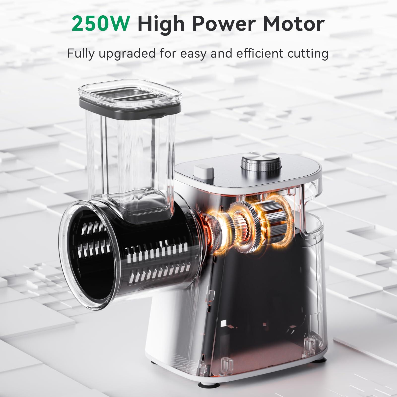 BMSX Electric Cheese Grater Upgraded, 250W Electric Slicer Shredder, Automatic Cheese Shredder, Electric Salad Machine for Fruits, Vegetables, CheesesSalad Maker With 5 Different Shapes of Blades