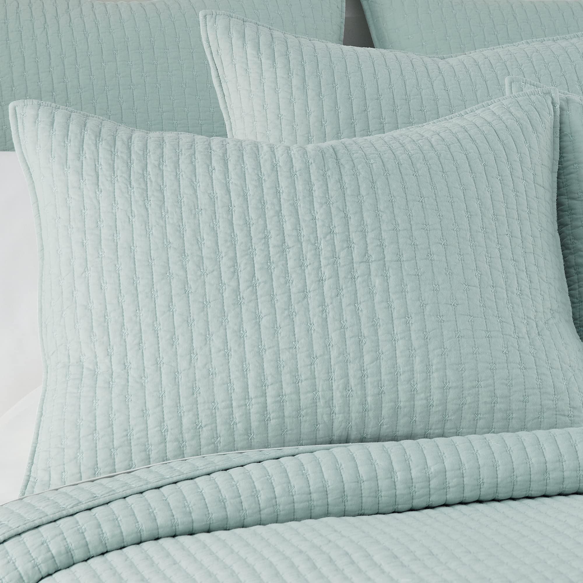 Levtex Home Levtex Home - Cross Stitch Blue Haze Quilt Set - 100% Cotton - King/Cal King Quilt (106x92in.) + 2 King Shams (36x20in.) - Reversible - Cotton Fabric