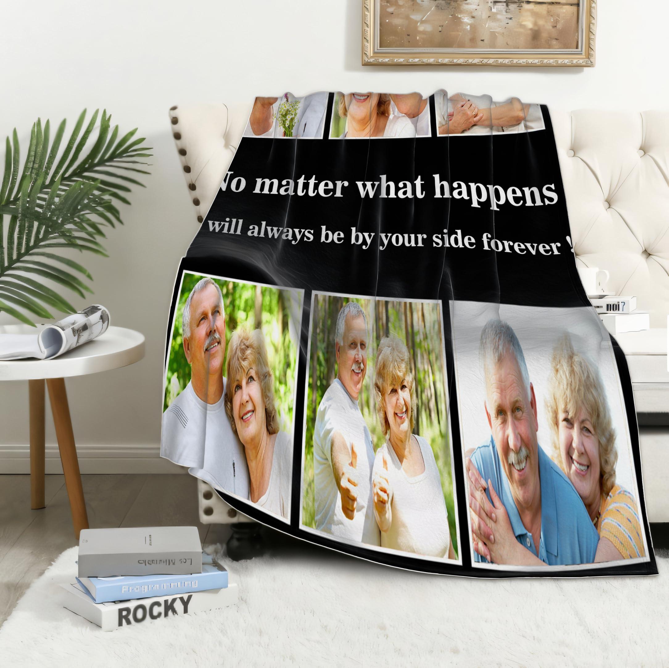 Pzwqkyn Pzwqkyn Custom Blanket with Photos Text, Personalized Blanket with Pictures Aniversary Gifts for Mom, Dad, Families, Boyfriend, Girlfriend, Kids, Christmas Throw Blankets, 60\" W x 70\" L