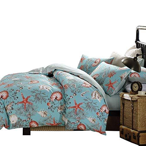 Brandream Brandream Luxury Nautical Bedding Set Queen Size Coastal Beach 100% Egyptian Cotton Duvet Cover Set 3-Piece Smooth Crisp Silky (Comforter Not Included)