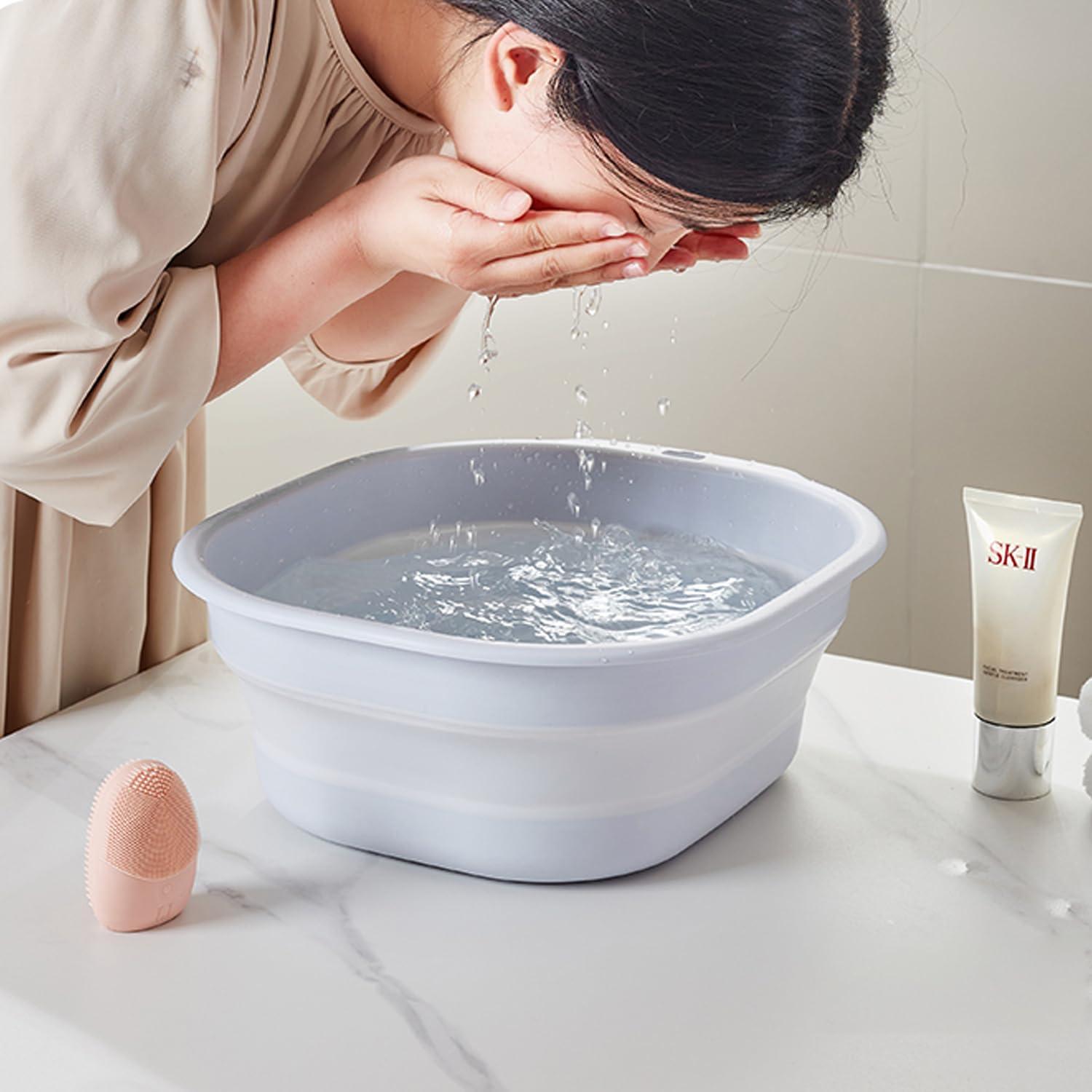 Daimix Collapsible Wash Basin Set of 3, Foldable Large Medium Small Wash Basins, Portable Plastic Basins for Laundry, Bottles, Travel, Camping (Blue Gray)