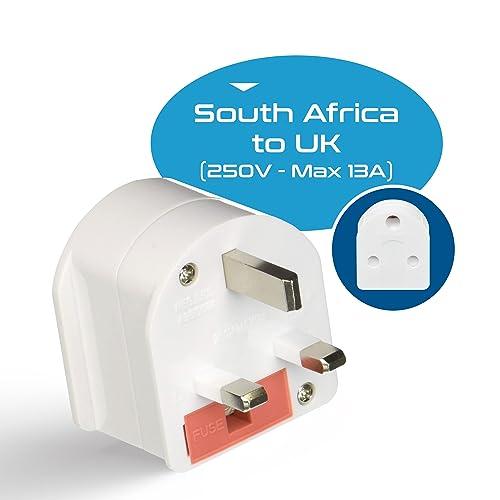 Ceptics Ceptics GP-SA-UK South Africa to UK Grounded Plug Adapter (250V - Max 13A), White