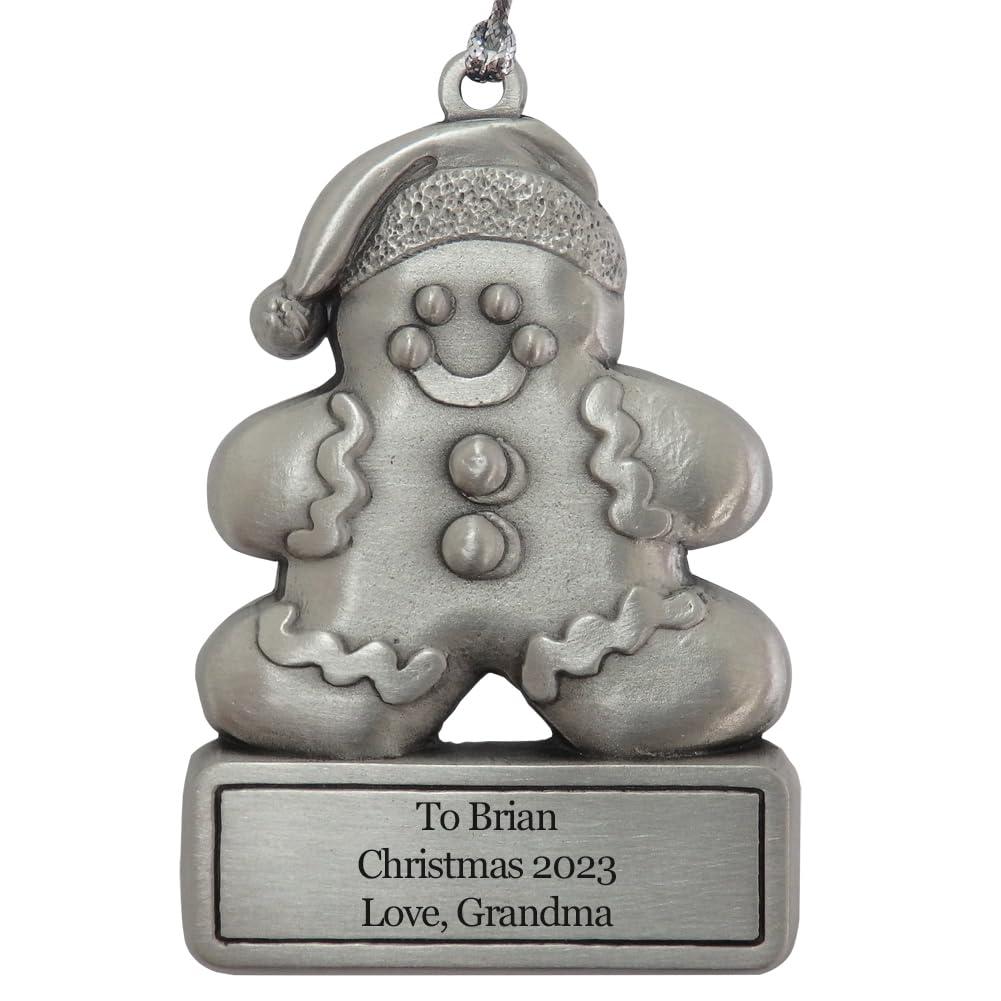 Indiana Metal Craft Indiana Metal Craft Gingerbread Man with Personalized Engraving Pewter Ornament for Christmas Decorations (2.75 Inches)