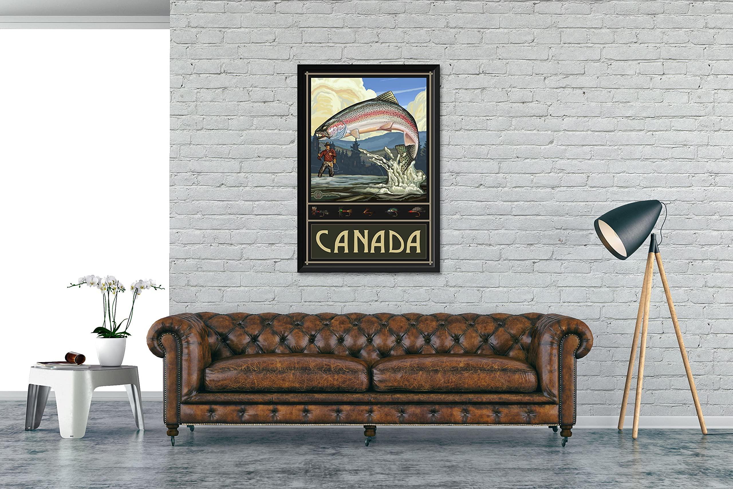 Northwest Art Mall Canada Fishing Professionally Framed Art Print from Travel Artwork by Artist Paul A. Lanquist Framed Art Size: 32\" x 47\"