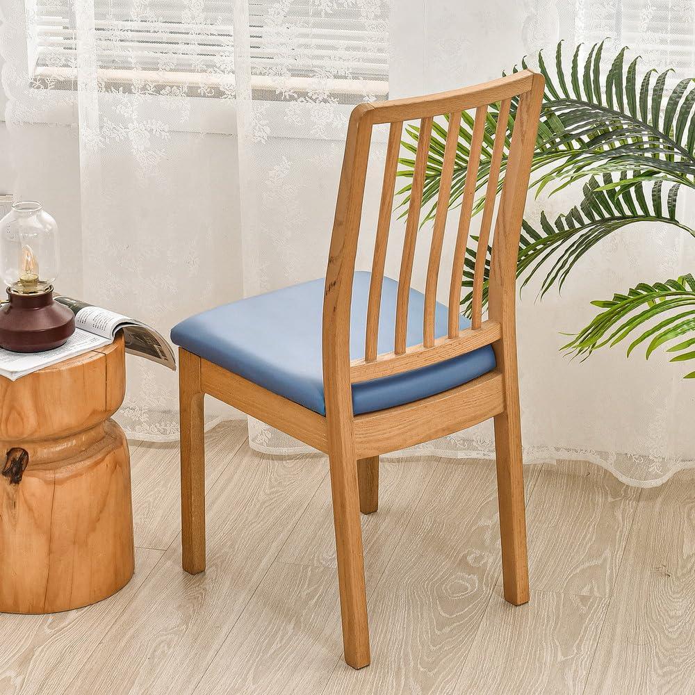 SearchI SearchI Waterproof PU Leather Seat Covers for Dining Chairs, 4 Pack Stretch Dining Room Chair Seat Covers, Kitchen Chair Seat Covers Protectors (Blue)