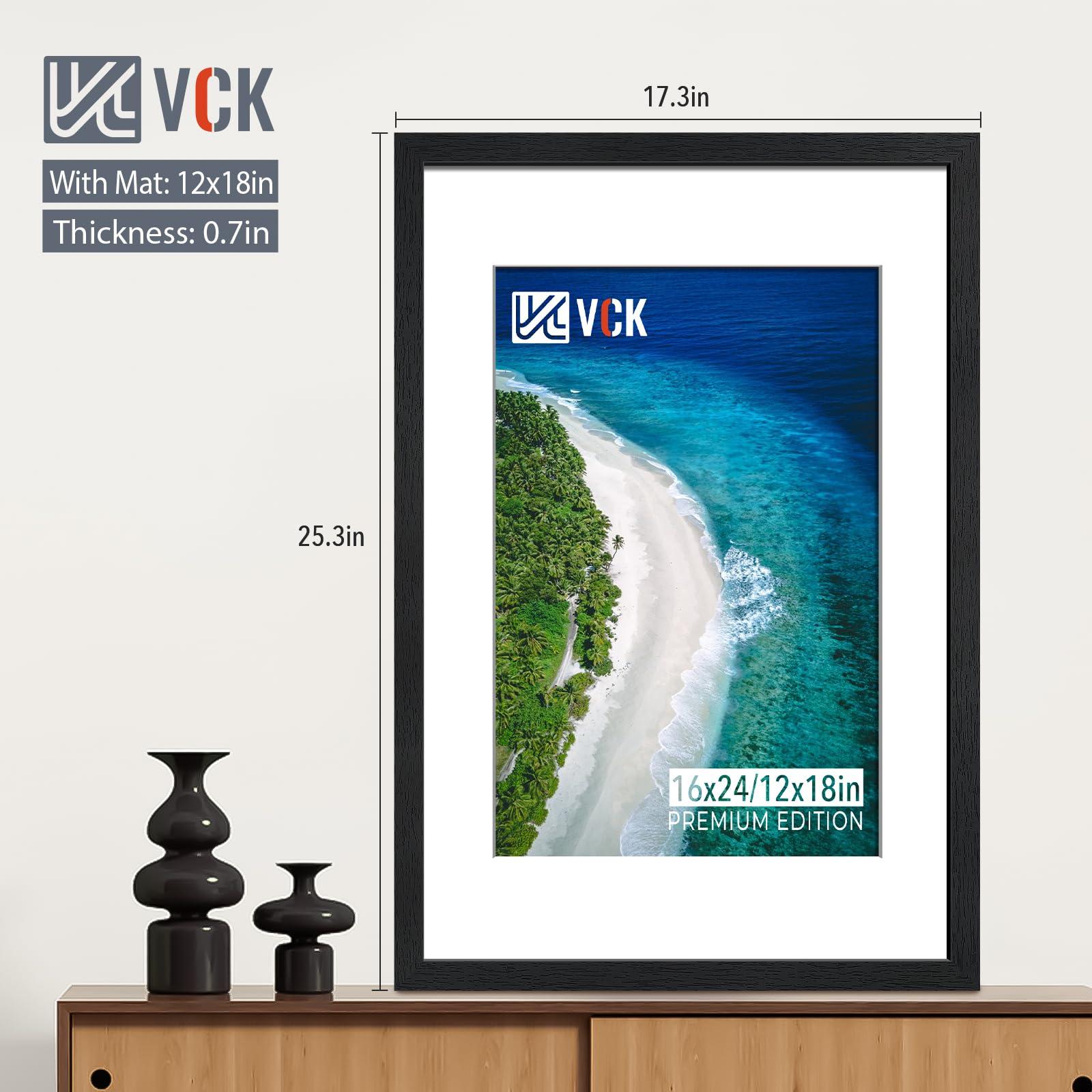 VCK VCK 16x24 Poster Frame Black 2 Pack - with Mat 12x18, Textured Exclusive Solid Wood Picture Frame, Wall Mounting Hanging
