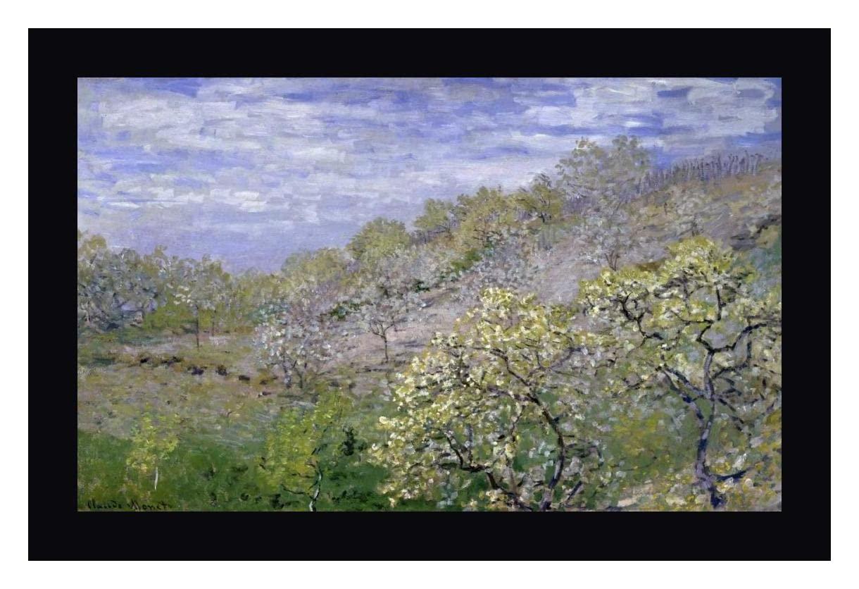 Canvas Art USA Trees in Bloom - Arbres en fleurs by Claude Monet - 16\" x 24\" Framed Canvas Art Print - Black Frame - Ready to Hang