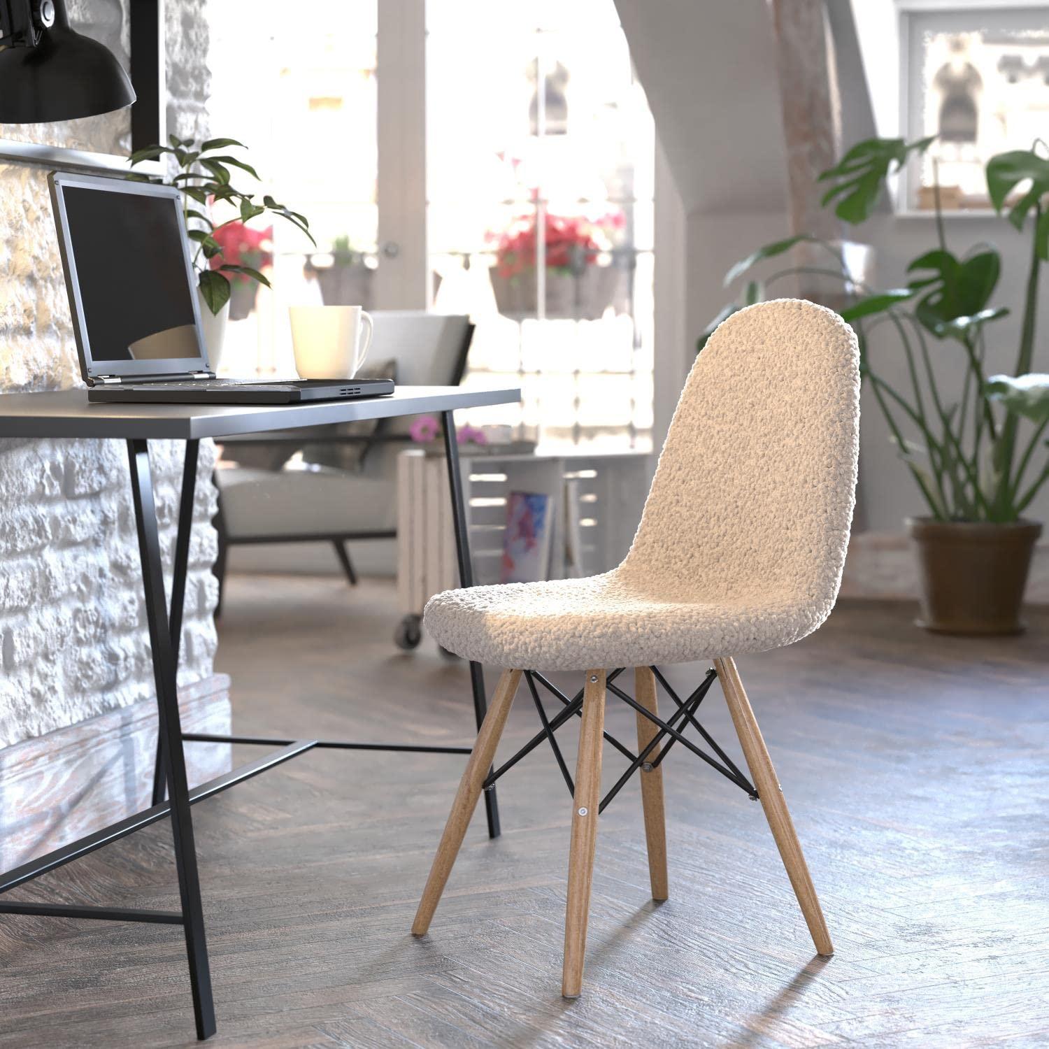 Flash Furniture Flash Furniture Zula Modern Padded Faux Faux Shearling Accent Chair - Padded Off-White Faux Shearling Upholstery - Beechwood Legs