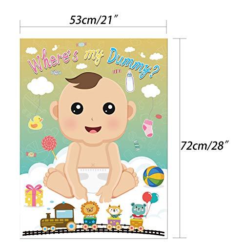 FEPITO FEPITO Baby Shower Party Games,Juegos para Baby Shower,Pin The Dummy on The Baby Game with 24Pcs Pacifier Stickers for Baby Shower Party Supplies
