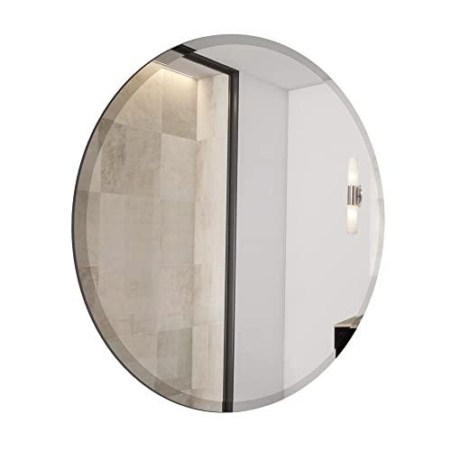Fab Glass and Mirror Fab Glass and Mirror Frameless Round Safety Backing 1\" Beveled Edge Mounted with Hooks-Bathroom Wall Mirror, 36\" x 36\", Silver