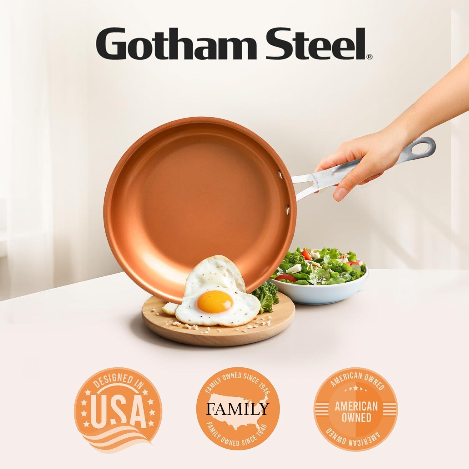 GOTHAM STEEL Gotham Steel 11 Inch Non Stick Frying Pan Nonstick Pan with Ceramic Copper Coating for Long Lasting Nonstick Frying Pan Skillet for Cooking with Stay Cool Handle, Oven/Dishwasher Safe, Non Toxic
