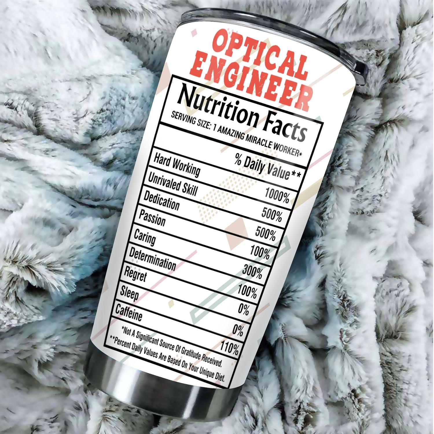 MEDROC MEDROC Miracle Worker Nutrition Facts Optical Engineer Tumbler Stainless Steel 20oz, Funny Gifts Bulks For Office Women Men Work Friend Coworker, Driking Coffee Cup For Birthday Christmas