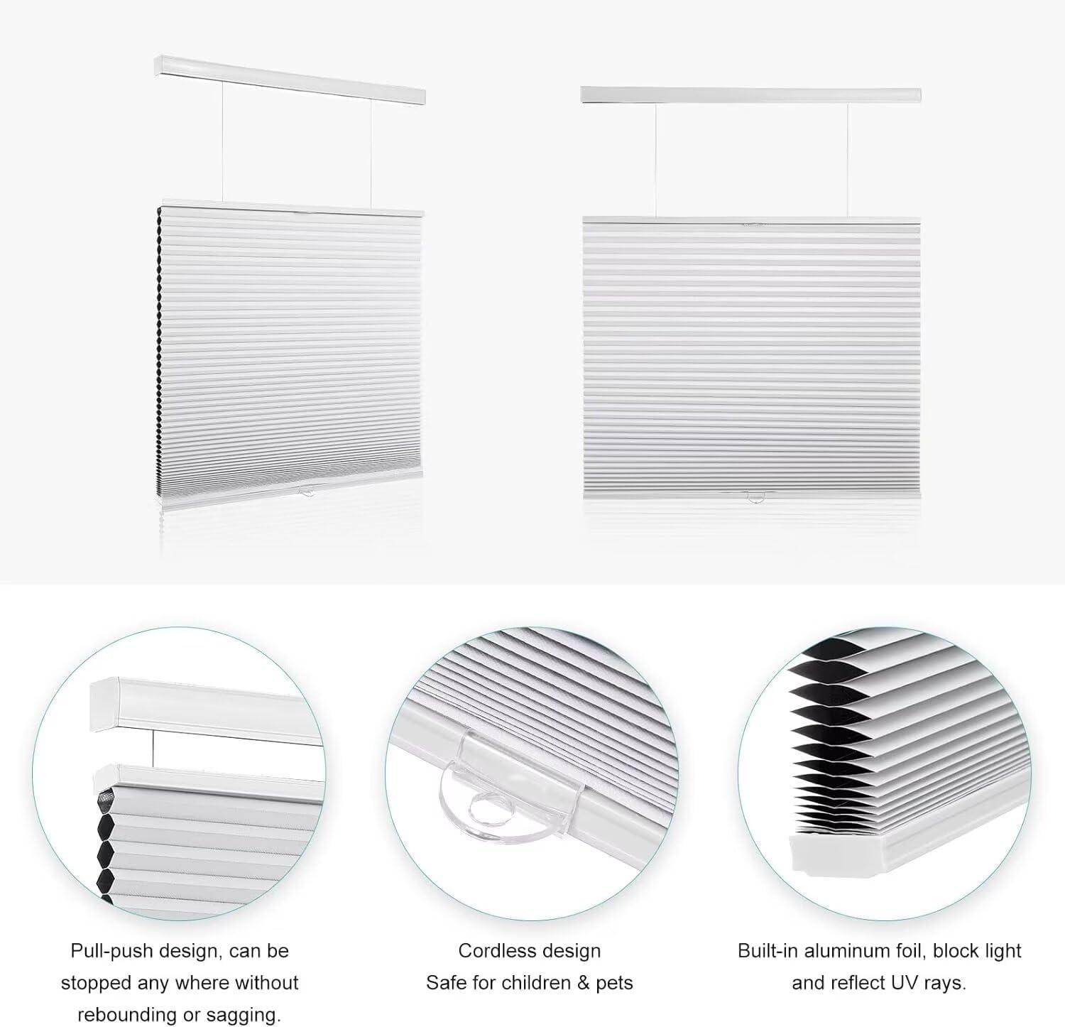 MYshade MYshade Custom Top Down Bottom Up Cellular Shades Blackout Up Down Window Blind Cordless Cellular Blinds & Shades Easy to Install 20" W x 56" H White