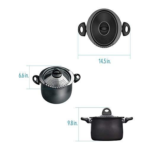 Bialetti Bialetti 5.5 Quart Pasta Pot with Strainer Lid, Charcoal Elongated Oval Pot for Longer Spaghetti, Lasagna, Penne & Farfalle Noodles, Heat Resistant Handles & Nonstick Interior, Large Pot for Cooking