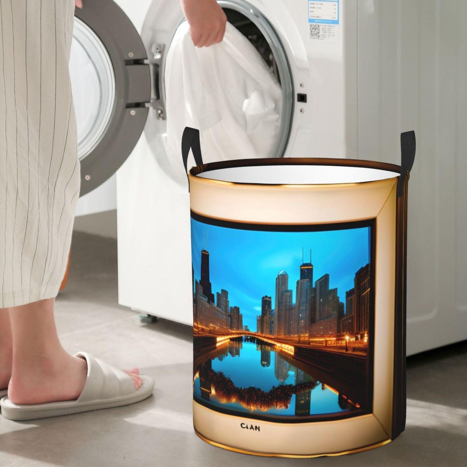 CarXs Chicago Reflected Stylish Circular Hamper - Waterproof Oxford Fabric Laundry Hamper, Suitable For Various Storage