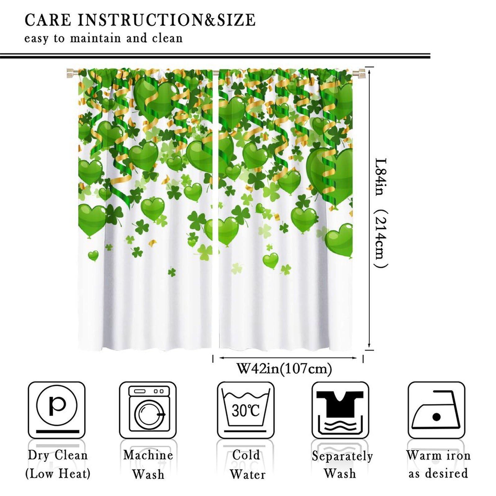 JanJCurt Lucky Irish Party Curtains, Green St. PatrickS Day Clover Shamrock Leaves with Heart Shaped Spring Holiday Print Window Drapes for Living Room Bedroom 84x84in