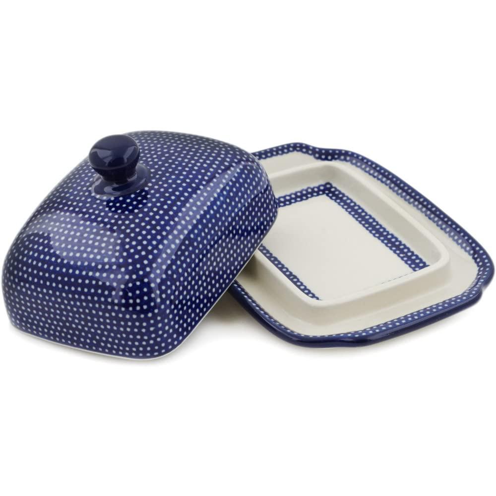 Polmedia Polish Pottery Authentic Polish Pottery Butter Dish Signature UNIKAT in Starry Night Design Handmade in Bolesawiec Poland by Ceramika Artystyczna + Certificate of Authenticity