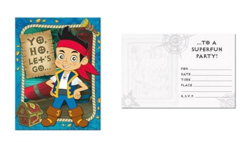 Unique Jake and the Neverland Pirates Birthday Party Supplies Bundle for 16 includes 32 Napkins, 1 Table Cover, 1 Centerpiece, 1 Banner, 16 Party Invitations, 16 Loot Bags, 1 Award Ribbon, 1 Dinosaur Sticker