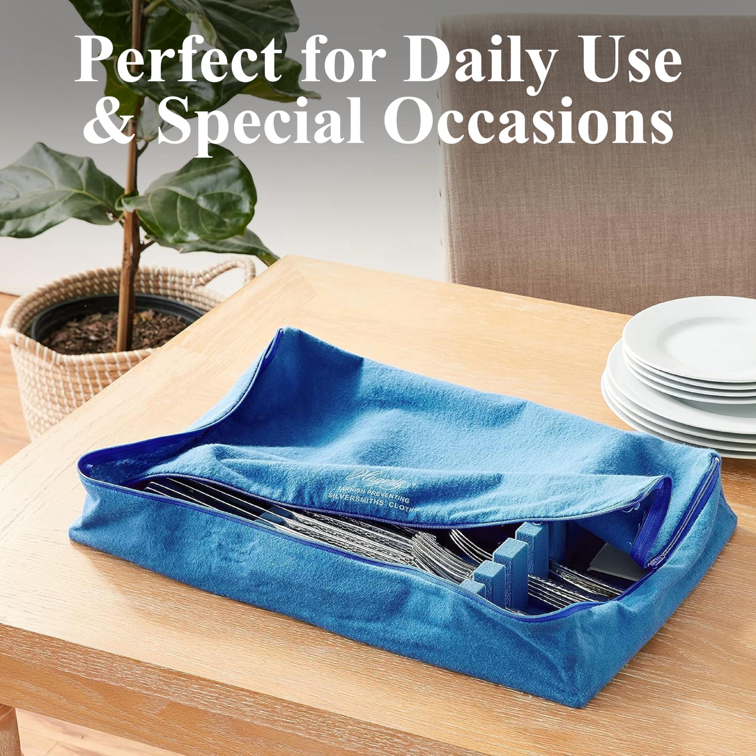 W. J. Hagerty Hagerty Zippered Flatware Storage Drawer Liner Tarnish Preventative Silverware Organizer, Large Container, Cutlery Holder, and Utensil Keeper Bag, Made in USA, Kosher Certified,Blue, 19\" x 12\" x 2.5\"