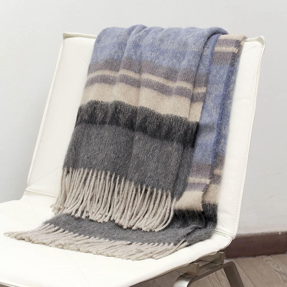 Alpaca Warehouse Alpaca Wool Blanket Throw Cherokee Design for Bed Couch Sofa Soft Warm Peruvian Alpaca Wool Blankets 72\" x 60\" (Combination 11 (Light Blue))