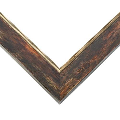CustomPictureFrames.com 9x14 Frame Dark Brown Oak with Gold Fillet Solid Wood Picture Frame | 1.5 Inch Moulding Width | Garrett Modern Photo Frame Complete with UV Acrylic, Foam Board Backing & Hanging Hardware