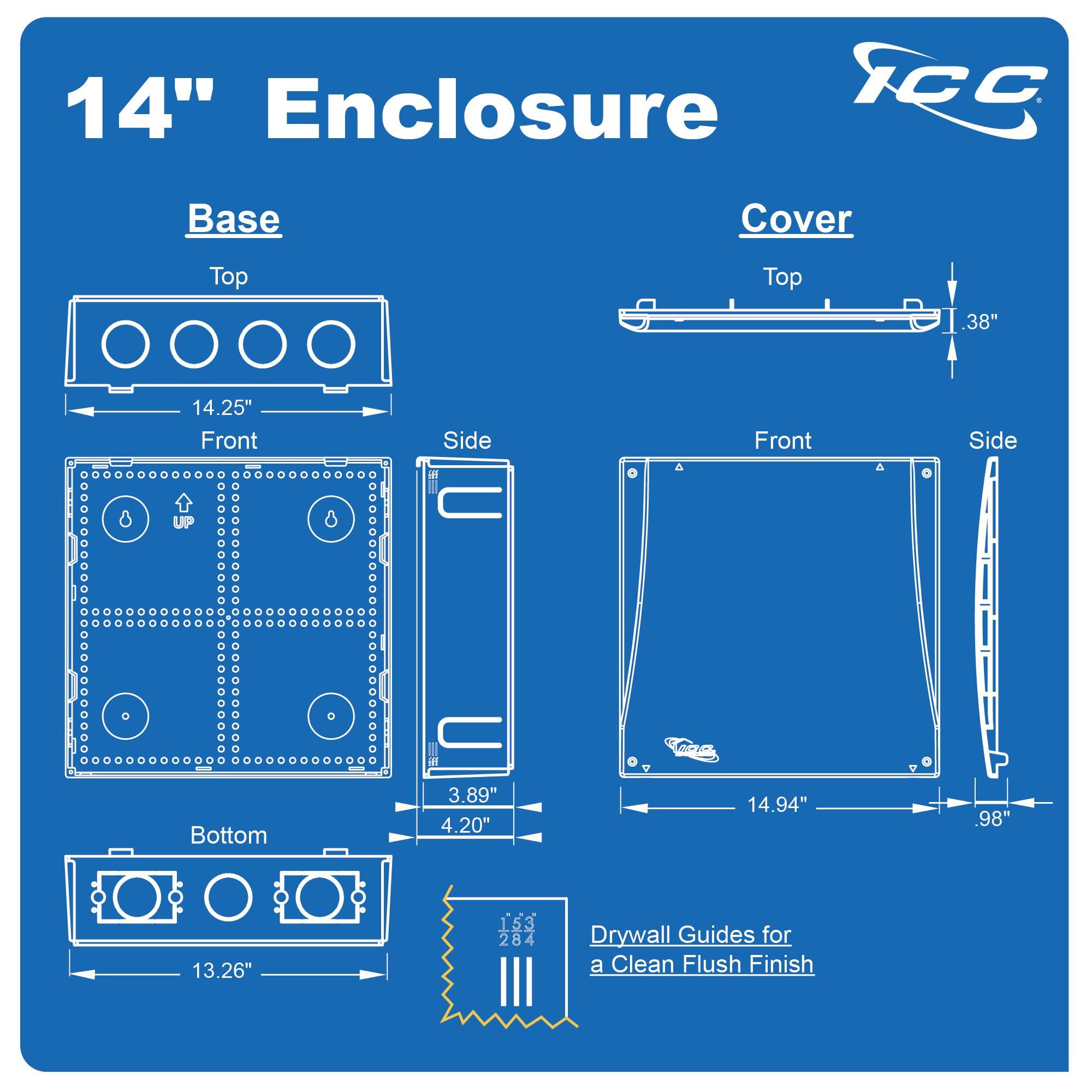 ICC ICC 14 Plastic Structured Wiring Enclosure, Media Enclosure with Cable Wall Cover, Cable Management Box for Distribution of Networking Services, UL Listed TAA Compliant, ICRESDP14E