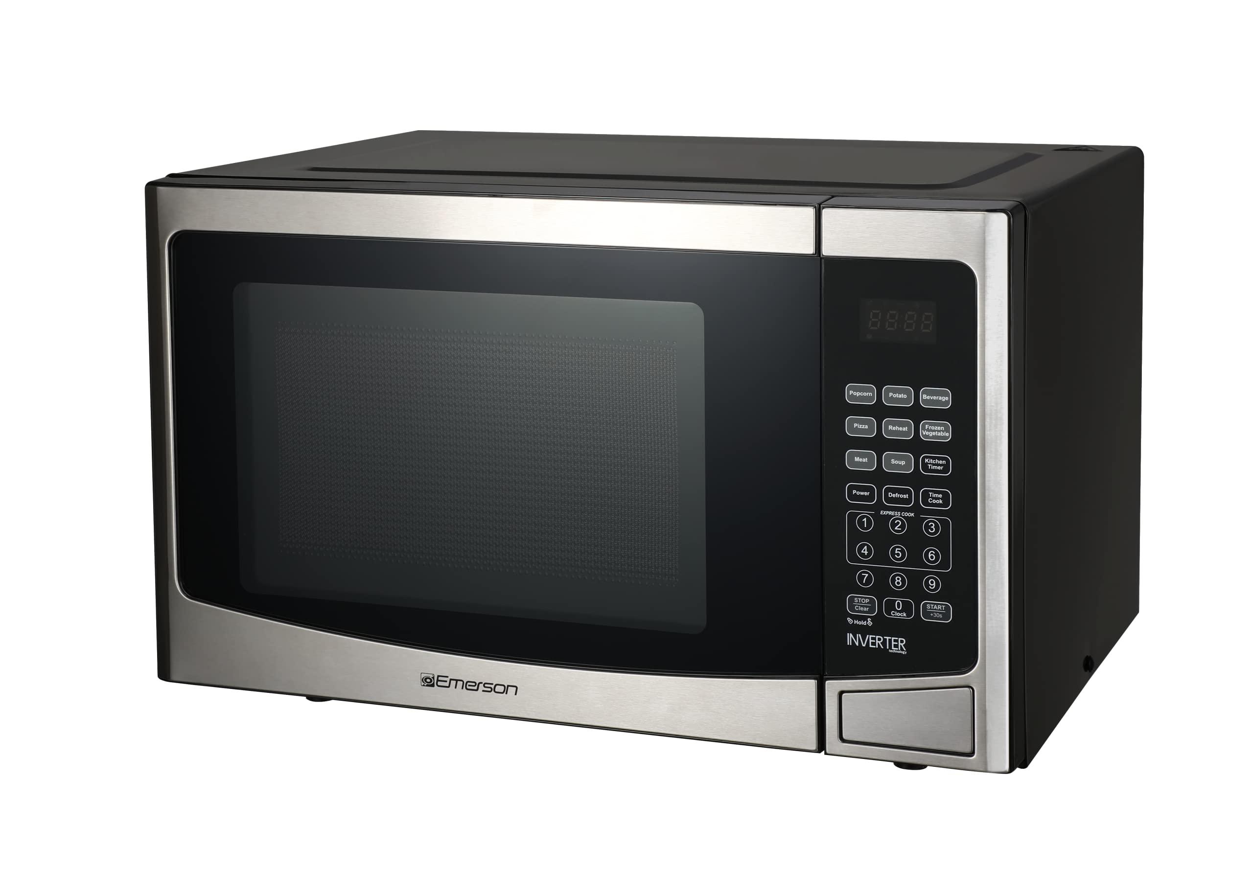 Emerson Emerson MWI1212SS Countertop Microwave Oven with Inverter and Button Control, LED Display 1000W 10 Power Levels, 8 Auto Menus, Glass Turntable and Child Safe Lock, 1.2 Cu. Ft, Stainless Steel