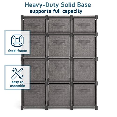 Nestl 12 Cube Storage Organizer - Gray Cube Organizer Shelf, DIY Storage Cubes Organizer Shelves with Fabric Storage Cubes, Sturdy Cubbies Storage Shelves, Cube Storage Shelf for Bedroom, Playroom and More