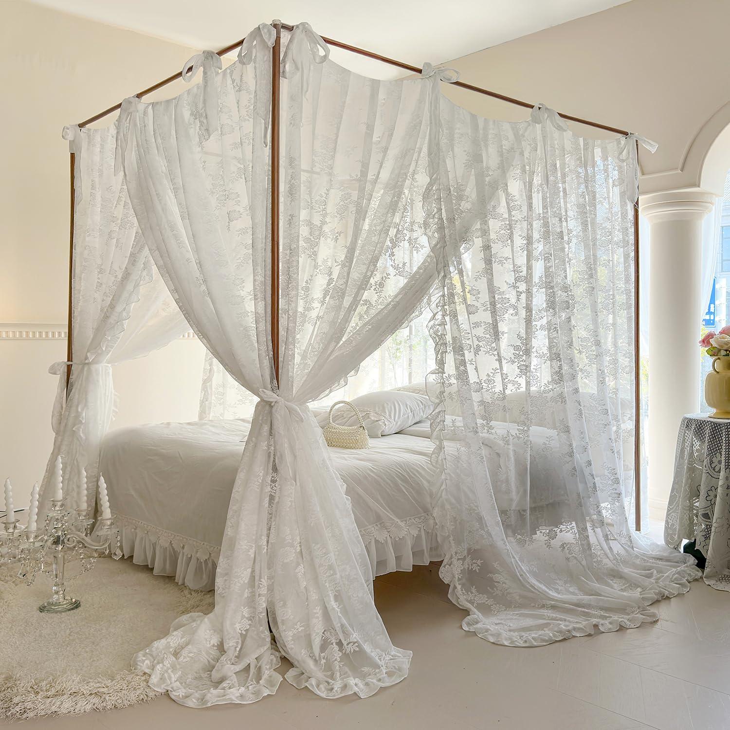 Mengersi Mengersi Canopy Bed Curtains with Tie Backs,Bed Canopy Curtains Bed Drapes Sheer Curtains for Bedroom DecorKing,White