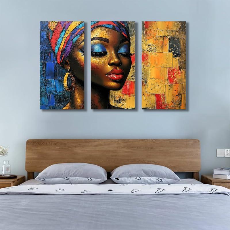 Gyndelphos African 3 Pieces Wall Art Framed Canvas Abstract Art Pictures Wall Decor Figure Painting Art wrok for Living Room Bedroom Home Dcor