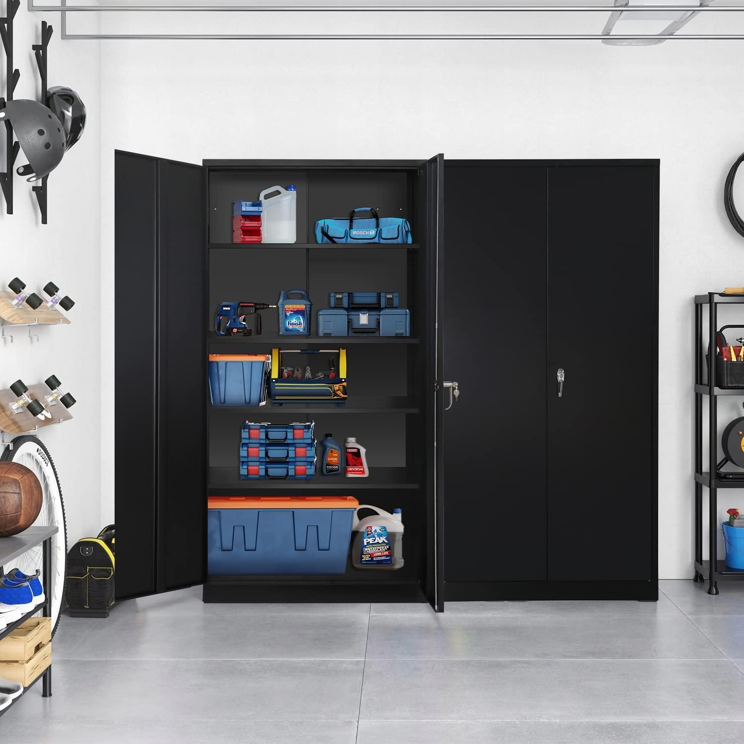 Majnesvon Majnesvon Metal Garage Storage Cabinet - 72" Locking Metal Storage Cabinet with 2 Doors and Adjustable Shelves & Locking Doors - Garage Cabinets for Tool Storage - Black