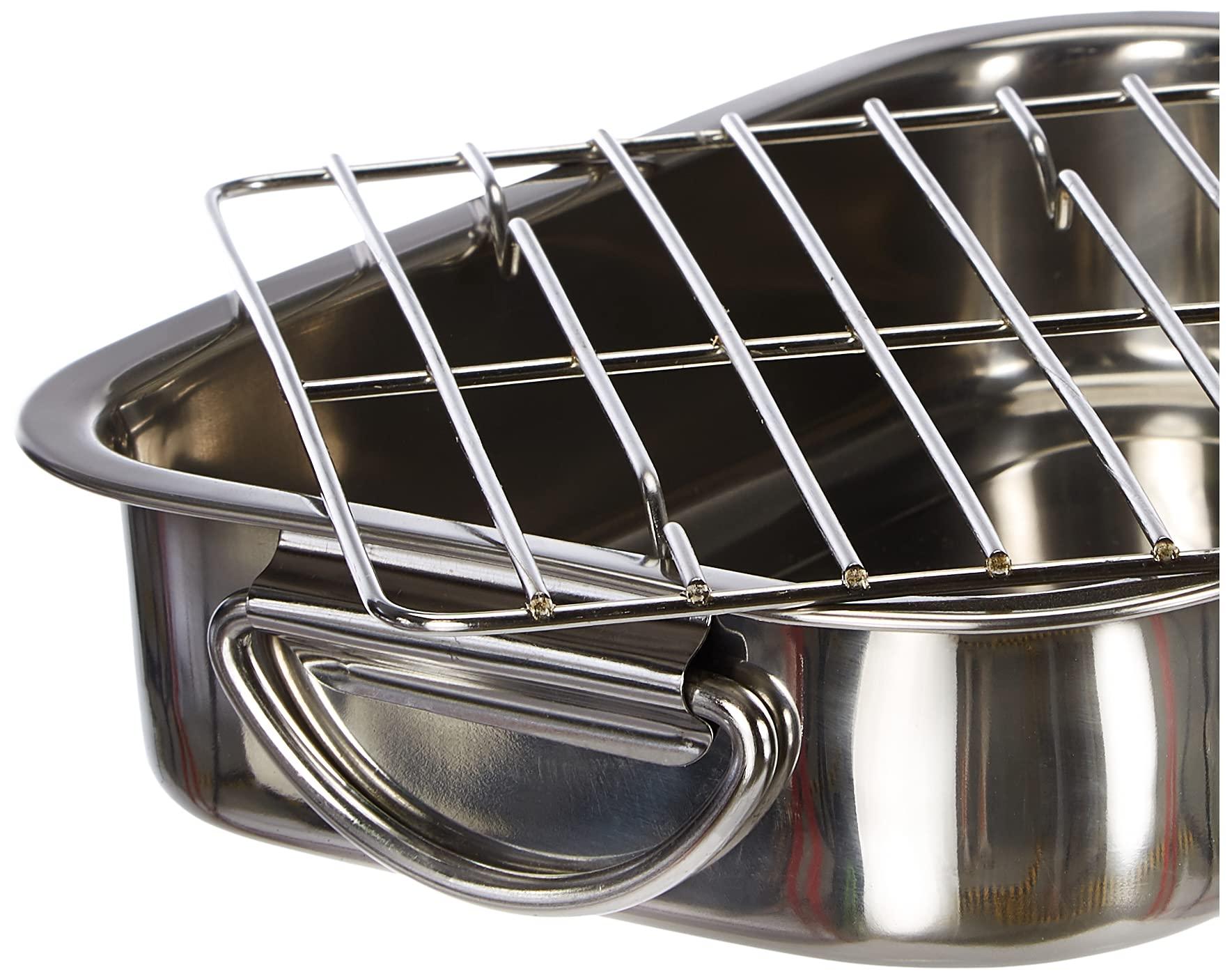 GSW GSW Stahlwaren GmbH Baking Pan with Grill Rack, 25 x 19 x 5.9 cm, 2.4 L, Stainless Steel, Silver