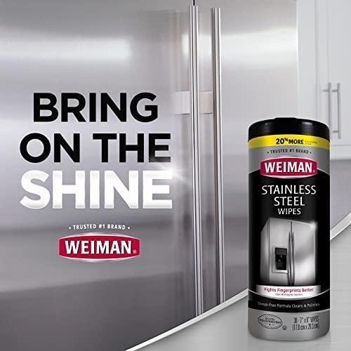Weiman Weiman Stainless Steel Cleaner and Polish Wipes Bundle with Microfiber Cloth-Removes Fingerprints, Water Marks and Grease from Appliances - Works Great on Refrigerators, Ovens, and Grills