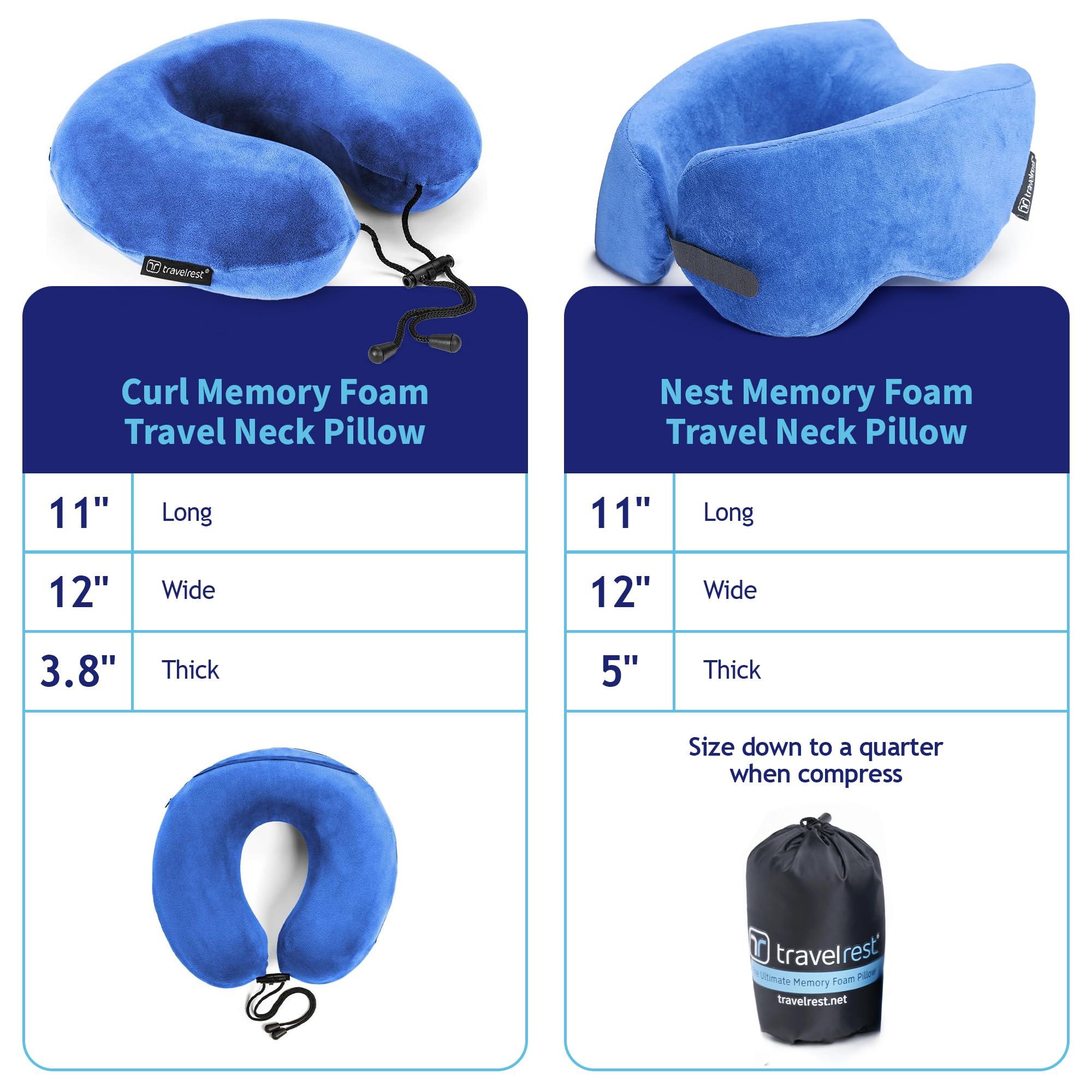TRAVELREST TRAVELREST Nest Neck Pillow Travel Essentials - Memory Foam Pillow and Patented Design, Support for Long Flights, Travel Accessories, Comfortable and Compact, Washable, Attaches to Luggage - Blue