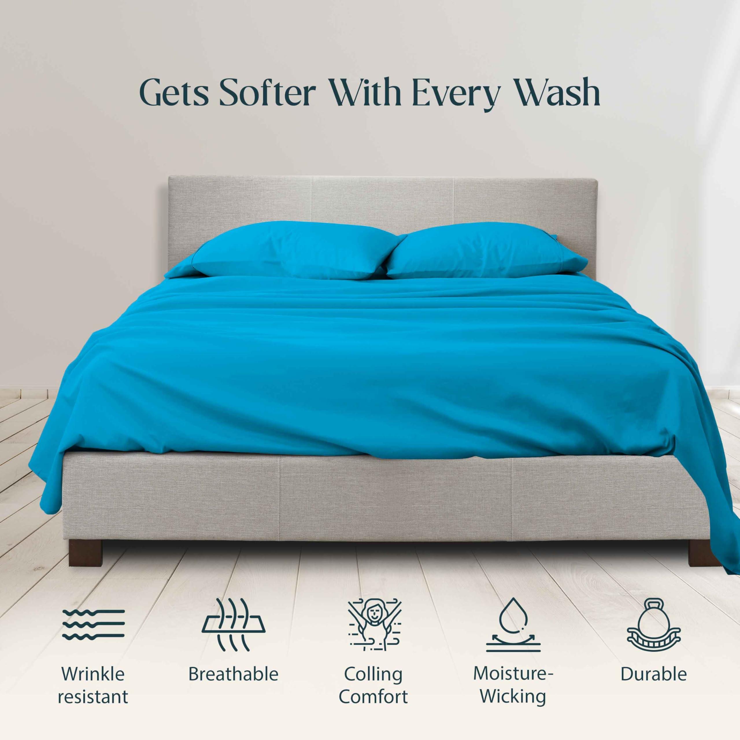 Sophia Cotton Club King Size Sheets Hotel Luxury Soft 550-TC Egyptian Cotton - Sheet Set for King Size (76x80) Mattress Fits 24-26 Inches Fully Elastic Deep Pocket (Solid, Turquoise)