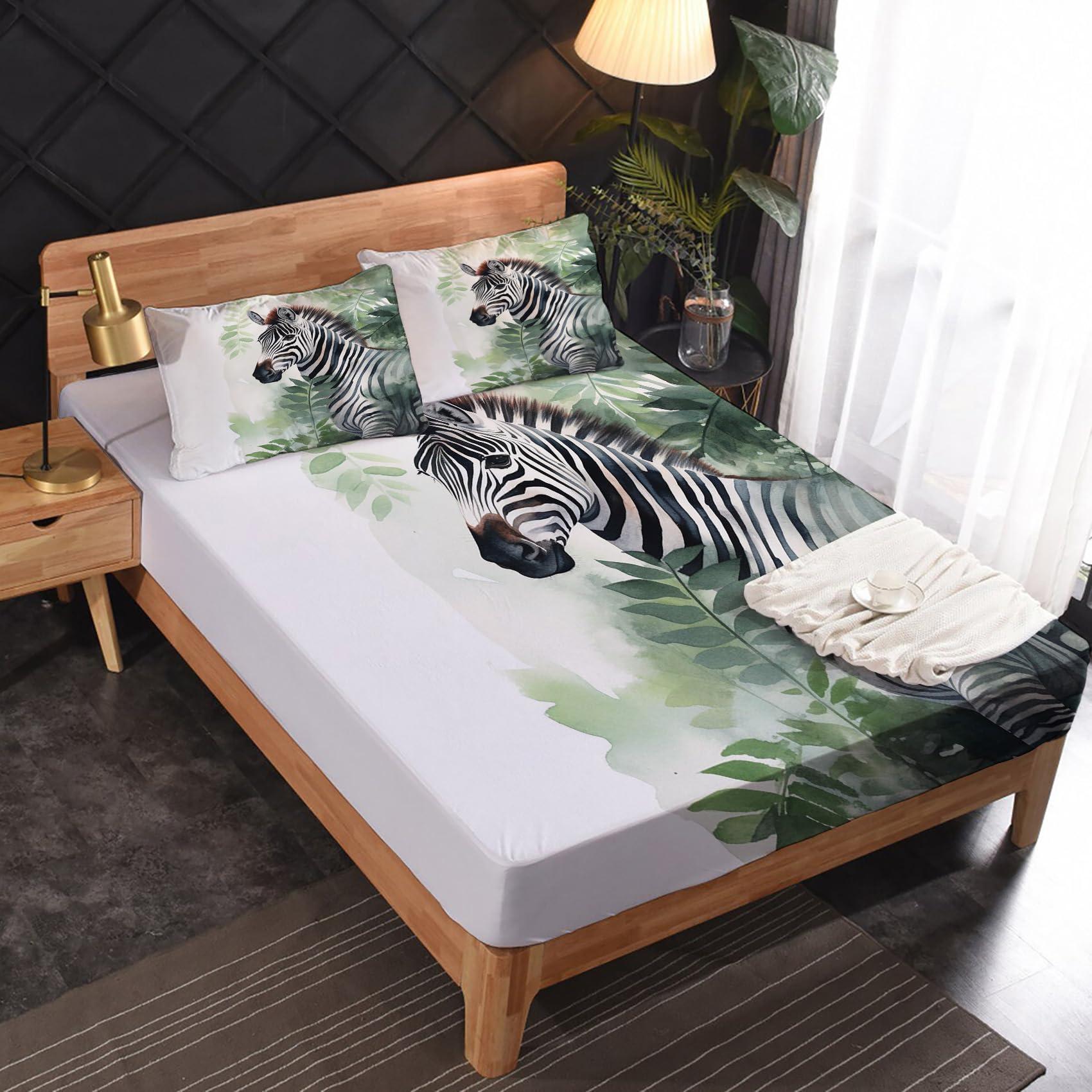 GEDAEUBA GEDAEUBA Zebra Sheets Twin XL Size - Wild Animal Bed Sheets for Kids Boys Girls, Jungle Sheet Set, Soft Microfiber & Deep Pocket & Wrinkle Free Fitted Sheet, Flat Sheet and Pillow Case